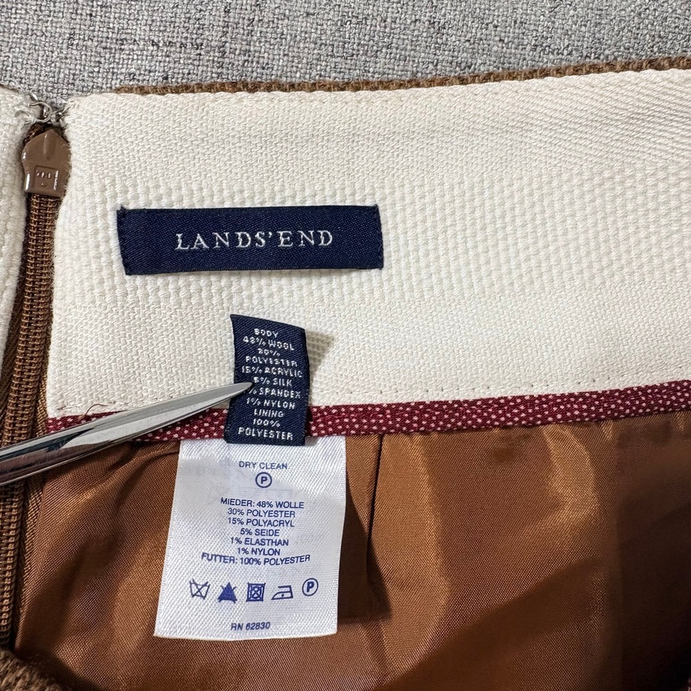 Lands' End Brown Herringbone Tweed Wool Silk Blend A-Line Skirt Size 6 Lined - Picture 5 of 8